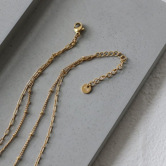 NEW 18K Gold Plated Bead Clover Pearl Flower Vase Double Layer Chain Necklace - Picture 9 of 12